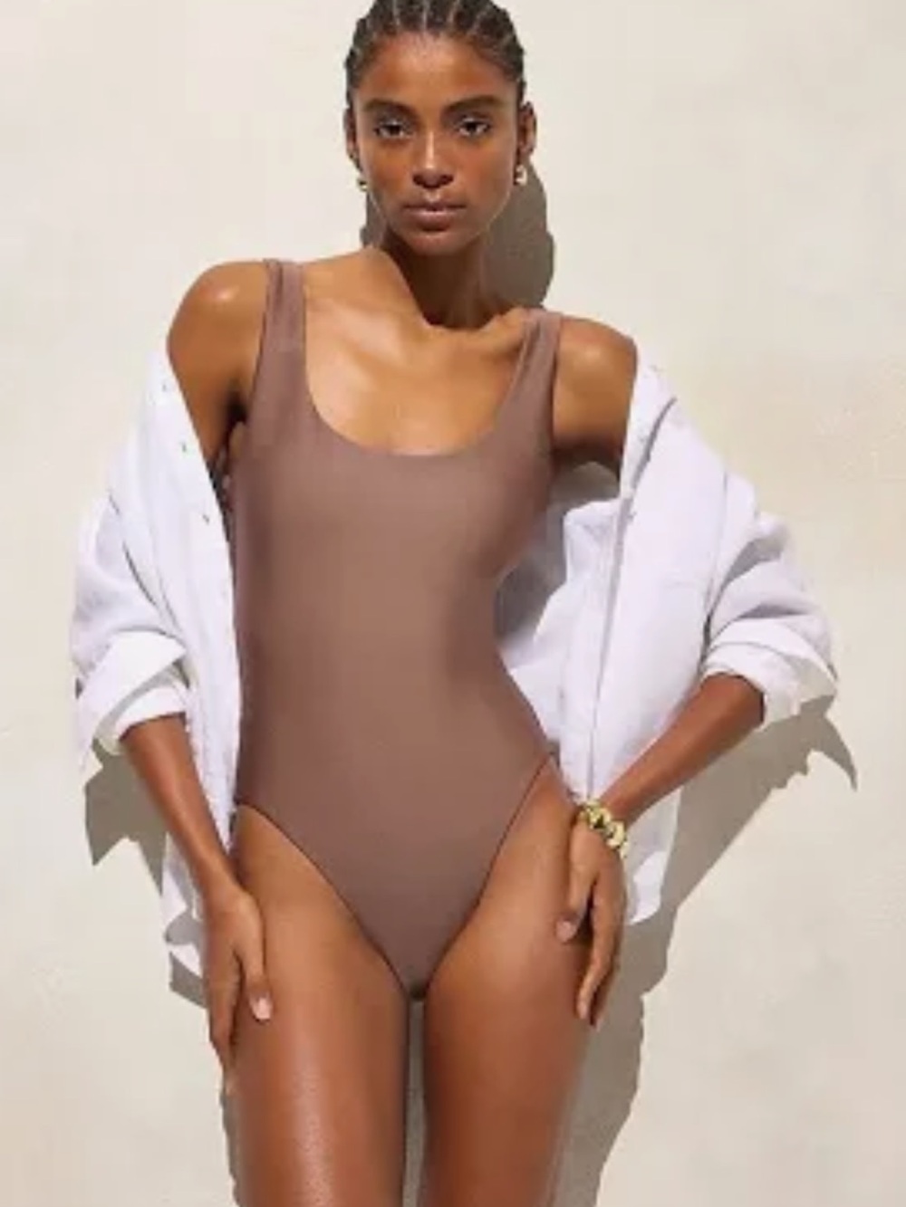 NWT JCREW Scoop Neck Bronze One-Piece Swimsuit with racer back and bra support